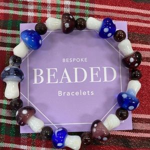 Custom made glass mushroom bead stretch bracelet